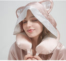 Mulberry Silk Neck Pillow with Kitty Hood, Best Gift for Her