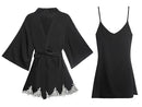 Satin Robe Set with Lace for Spring & Summer, Bridesmaid Robe, Black Satin Dress