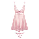 2-Piece Set Sexy Back Bow Tulle Lace Satin Dress/ Camisole with G-String