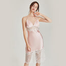100% Natural Mulberry Silk Sleep Dress/ Camisole with Lace Hemline (Emerald/ Pink/ Grey)
