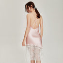 100% Natural Mulberry Silk Sleep Dress/ Camisole with Lace Hemline (Emerald/ Pink/ Grey)